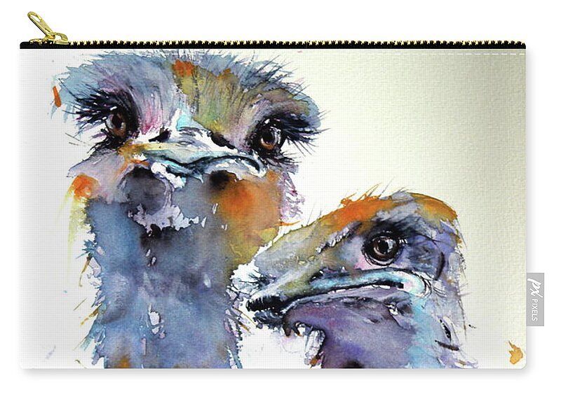 Bird Zip Pouch featuring the painting Ostriches by Kovacs Anna Brigitta