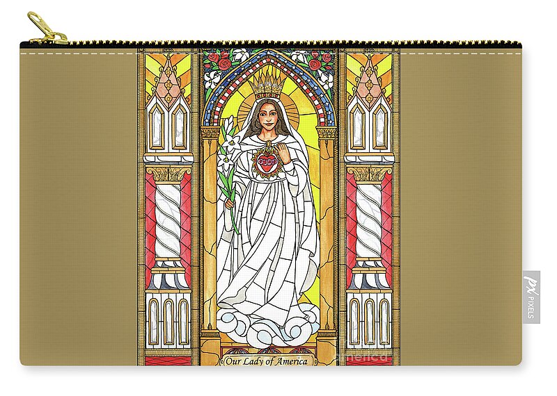 Our Lady Of America Zip Pouch featuring the painting Our Lady of America by Brenda Nippert