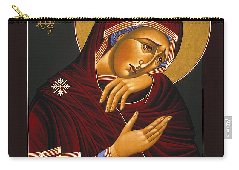 Our Lady Of Sorrows Is Part Of The Triptych Of The Passion With Jesus Christ Extreme Humility And St. John The Apostle Zip Pouch featuring the painting Our Lady of Sorrows 028 by William Hart McNichols