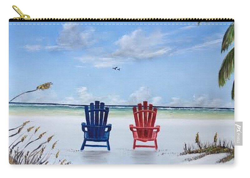 Adirondack Chair Zip Pouch featuring the painting Our Spot On Siesta Key by Lloyd Dobson