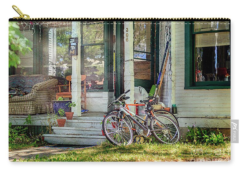 Bicycle Zip Pouch featuring the photograph Our Town Bicycle by Craig J Satterlee