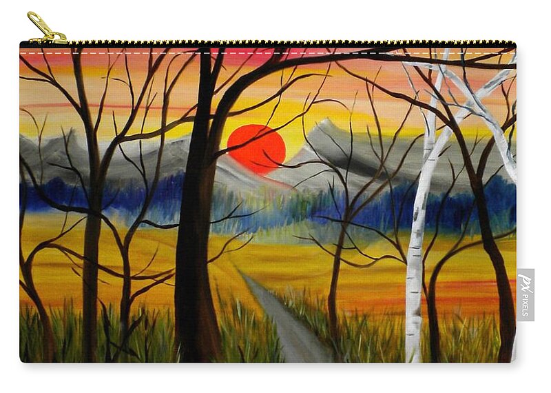 Sunset Zip Pouch featuring the painting Out of the Woods by Renate Wesley