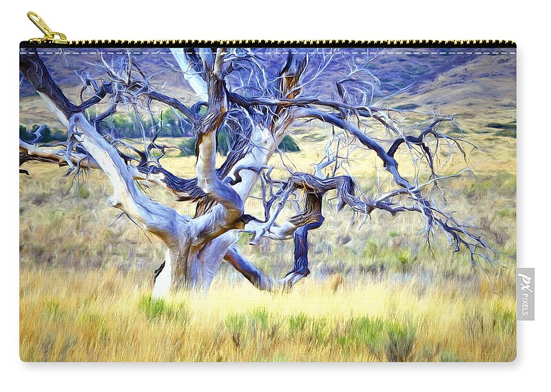 Mixed Media Digital Art. Mixed Media Photoart. Mixed Media Colorado Photography. Fine Art. Photoart. Trees. Fields. Old Trees. Old Barns. Photography. Cameras. Lens. Tripods. Camera Bags.mountain Zip Pouch featuring the digital art Out Standing In My Field by James Steele