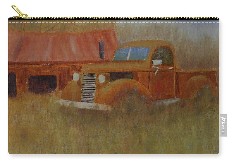 Truck Barn Landscape Field Pasture Maine Zip Pouch featuring the painting Out To Pasture by Scott W White