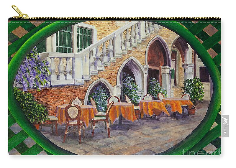 Venice Italy Art Zip Pouch featuring the painting Outdoor Cafe In Venice by Charlotte Blanchard