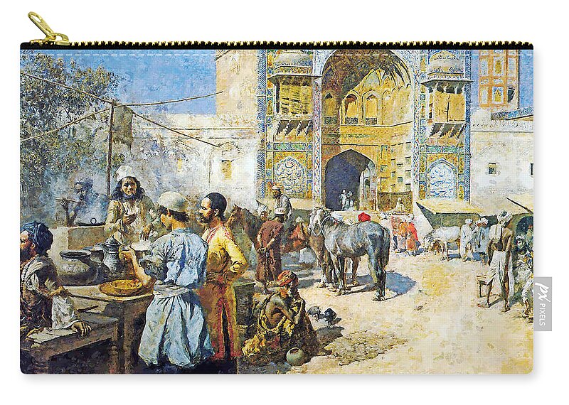 Outdoor Zip Pouch featuring the painting Outdoor Market by Munir Alawi