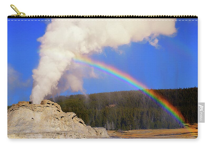 Castle Geyser Zip Pouch featuring the photograph Over the Rainbow by Greg Norrell