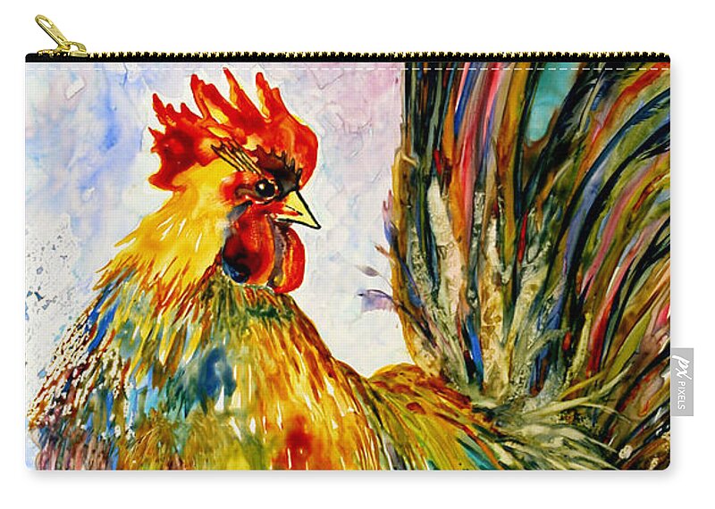 Rooster Zip Pouch featuring the painting Over There? by Kim Shuckhart Gunns