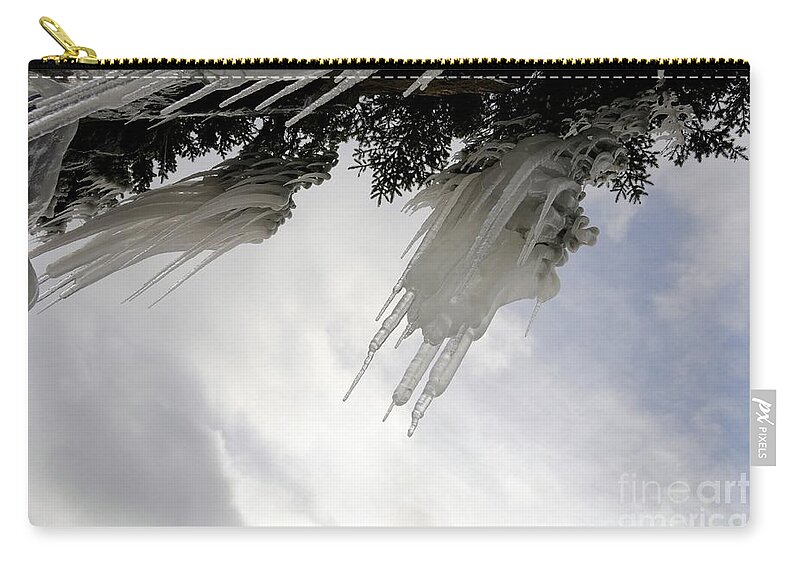 Lake Superior Zip Pouch featuring the photograph Overhanging Icicles by Sandra Updyke