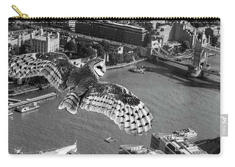 Thames Zip Pouch featuring the photograph Owl over the Tower by Roger Lighterness