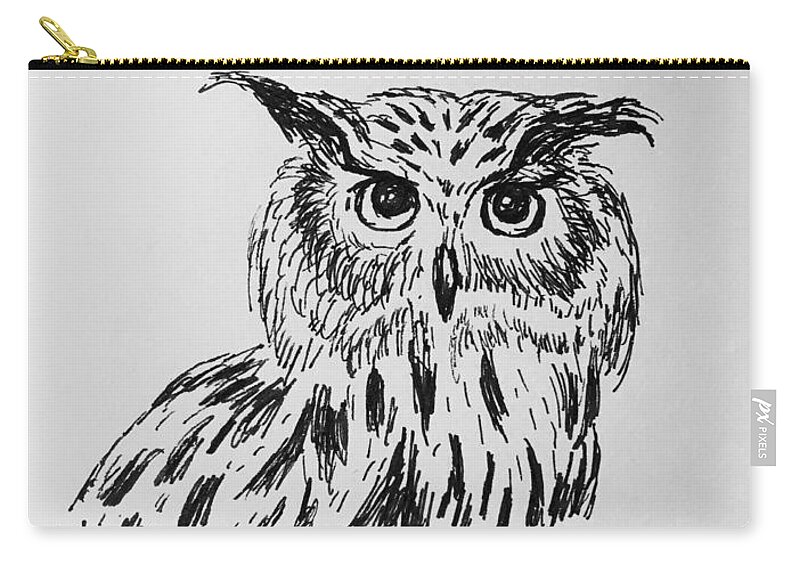 Owl Zip Pouch featuring the drawing Owl Study 2 by Victoria Lakes