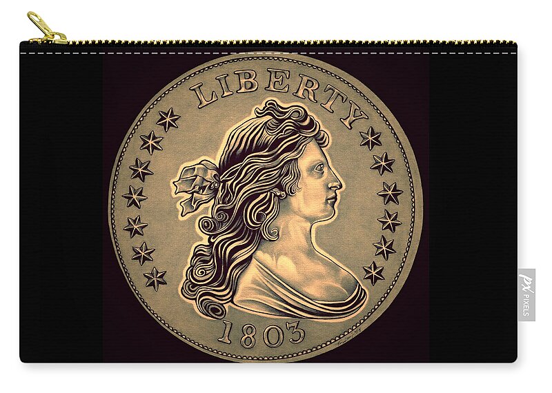 Draped Bust Liberty Dollar Zip Pouch featuring the drawing Oxidized Draped Liberty by Fred Larucci