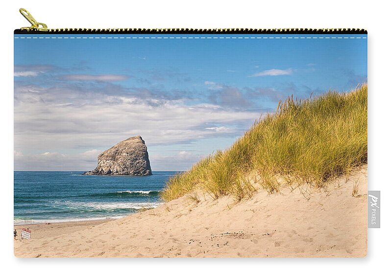 Sky Zip Pouch featuring the photograph Pacific Beach Haystack by Michael Hope