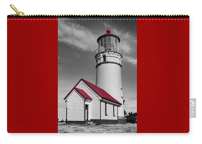 Clouds Zip Pouch featuring the photograph Pacific Coastal Lighthouse in Creative Black and White by Debra and Dave Vanderlaan