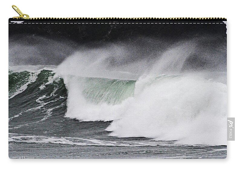 Pacific Ocean Waves And Wind Zip Pouch featuring the digital art Pacific Ocean Waves And Wind by Tom Janca