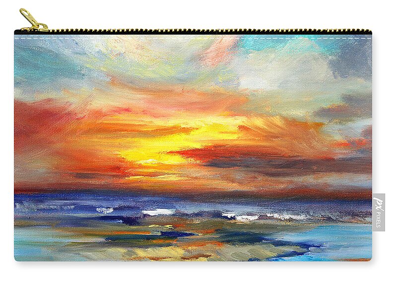 Pacific Ocean Sunset Painting Zip Pouch featuring the painting Pacific Sunset Glow by Nancy Merkle