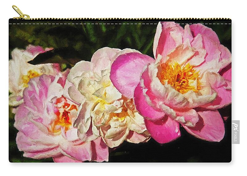 Flower Zip Pouch featuring the digital art Paeonies by Charmaine Zoe