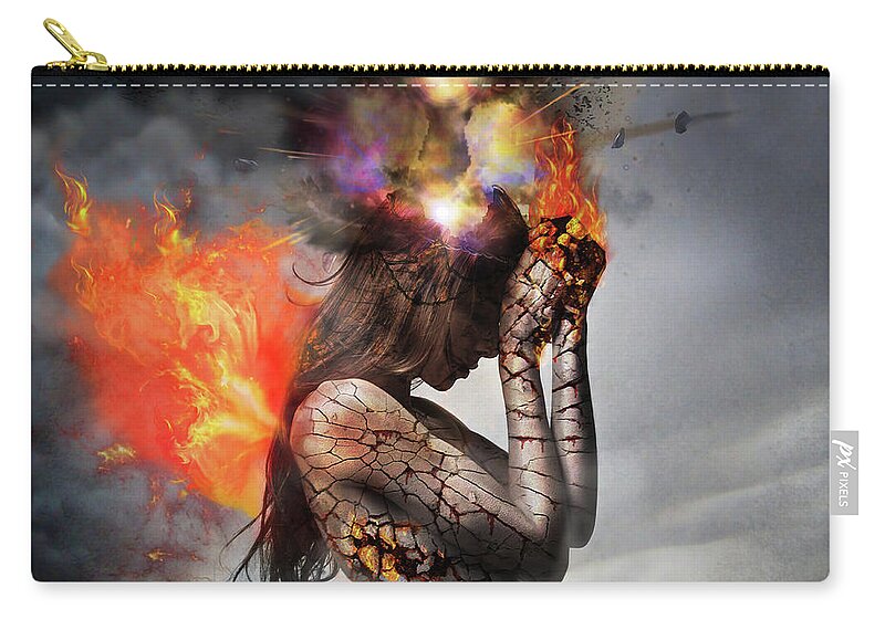 Woman In Pain Zip Pouch featuring the mixed media Pain by Lilia D