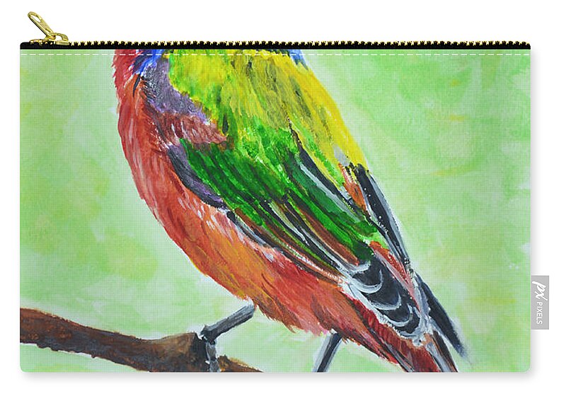 Painted Bunting Zip Pouch featuring the painting Painted Bunting by Olga Hamilton