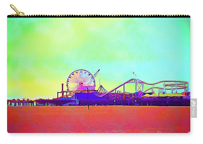 California Santa Monica Lifeguard Bay Harbor Boat Ship Sail Sails Boats Ships Cargo Landscape Seascape Nature Beach Sand White Sand Water Waves Zip Pouch featuring the mixed media Painted Santa Monica 2 - Craig by Chris Andruskiewicz