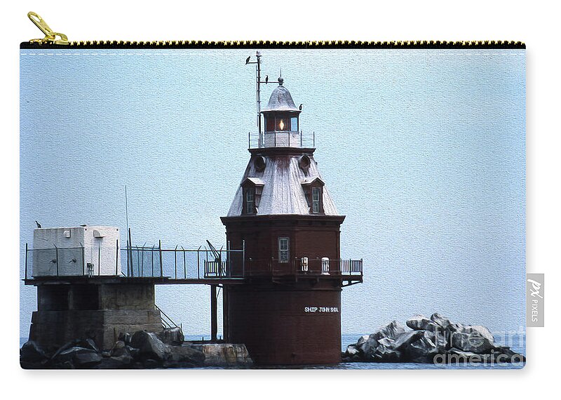 Lighthouses Zip Pouch featuring the photograph Painted Ship John Lighthouse Nj by Skip Willits