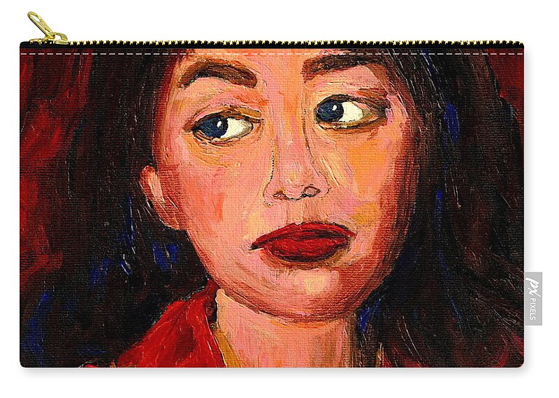 Dark Haired Girl Zip Pouch featuring the painting Painting Of A Dark Haired Girl Commissioned Art by Carole Spandau