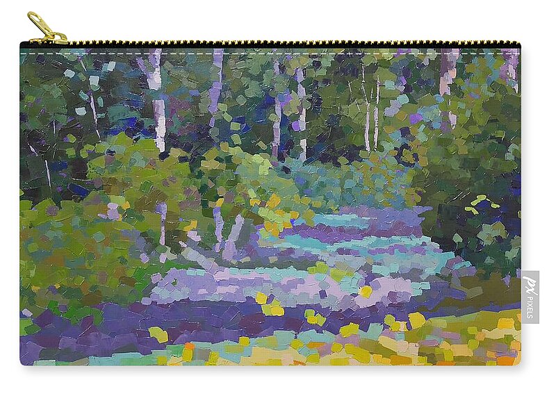 Abstract Landscape Zip Pouch featuring the painting Painting Pixie Forest by Chris Hobel