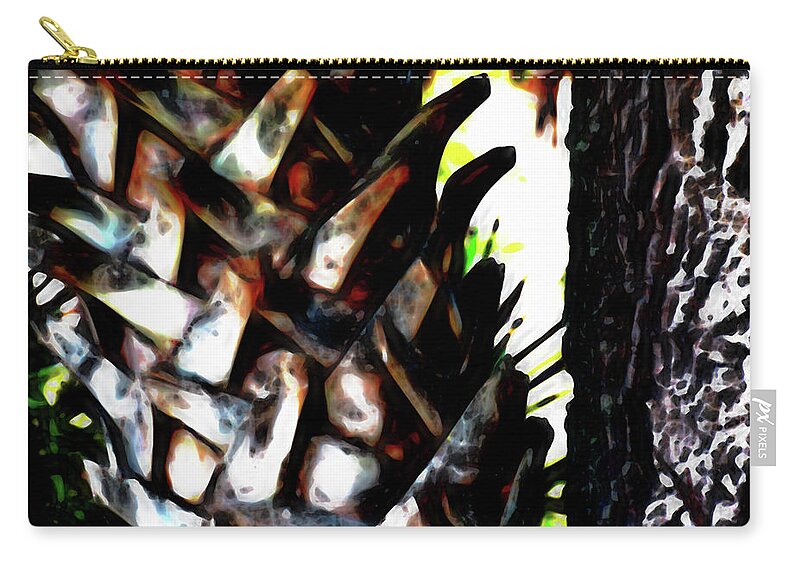 Palm Tree Trunk Zip Pouch featuring the photograph Palm and Oak Trunks by Gina O'Brien
