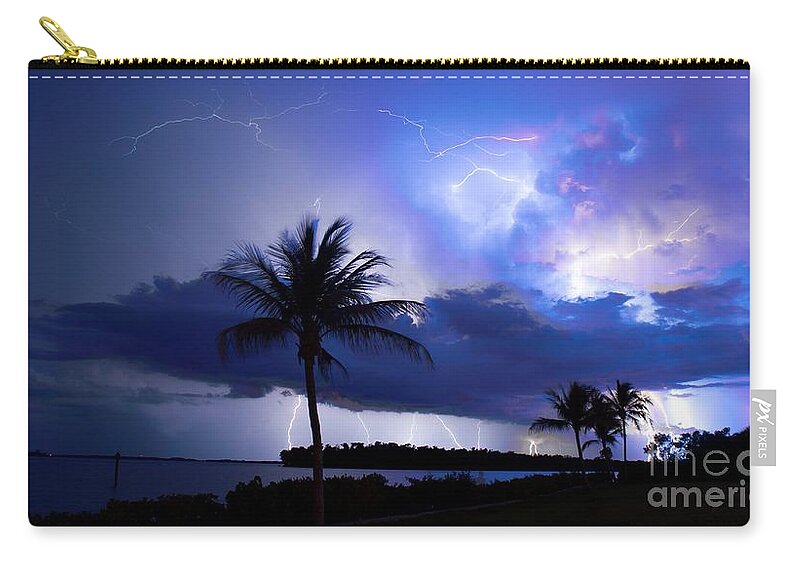 Lightning Carry-all Pouch featuring the photograph Palm Tree Nights by Quinn Sedam