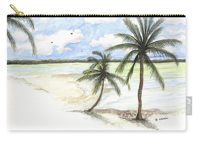 Palm Zip Pouch featuring the painting Palm trees on the Beach by Darren Cannell
