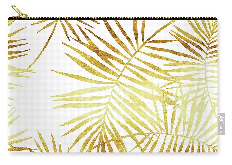 Gold Zip Pouch featuring the digital art Palmes dOr golden palm fronds and leaves by Tina Lavoie