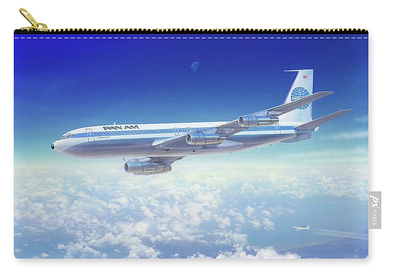 Aviation Art Zip Pouch featuring the painting Pan Am Jet Clipper by Mark Karvon