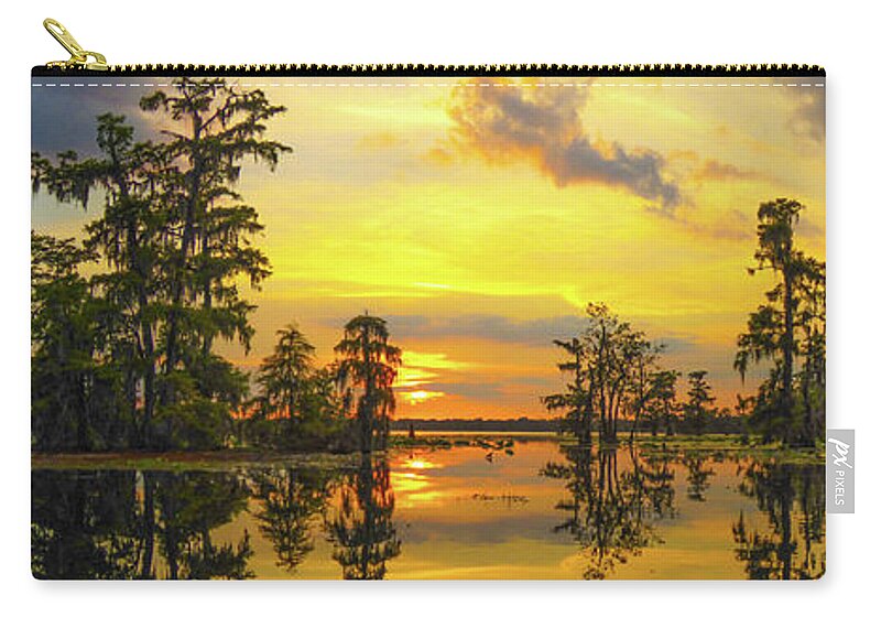 Orcinus Fotograffy Zip Pouch featuring the photograph Panorama The Yellow Sunset Of Louisiana by Kimo Fernandez