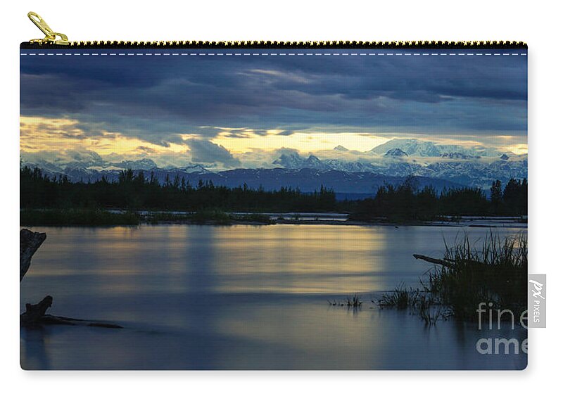 Alaska Zip Pouch featuring the photograph Pano Alaska Midnight Sunset by Jennifer White
