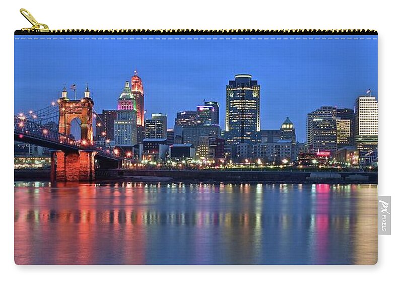 Cincinnati Zip Pouch featuring the photograph Pano at Blue Hour in Cinci by Frozen in Time Fine Art Photography