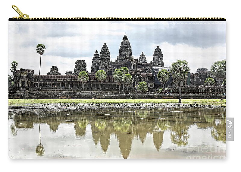 Angkor Wat Zip Pouch featuring the photograph Panorama Angkor Wat Reflections by Chuck Kuhn