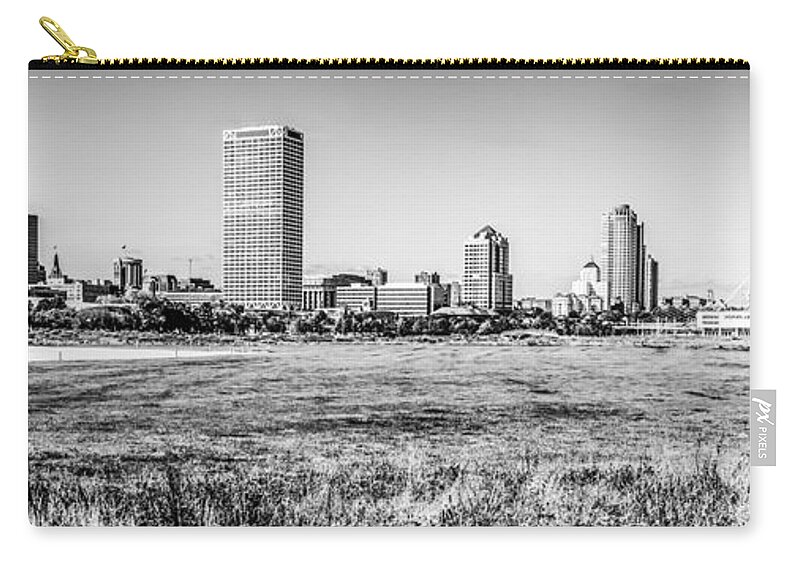 America Zip Pouch featuring the photograph Panorama of Milwaukee Skyline Black and White Picture by Paul Velgos