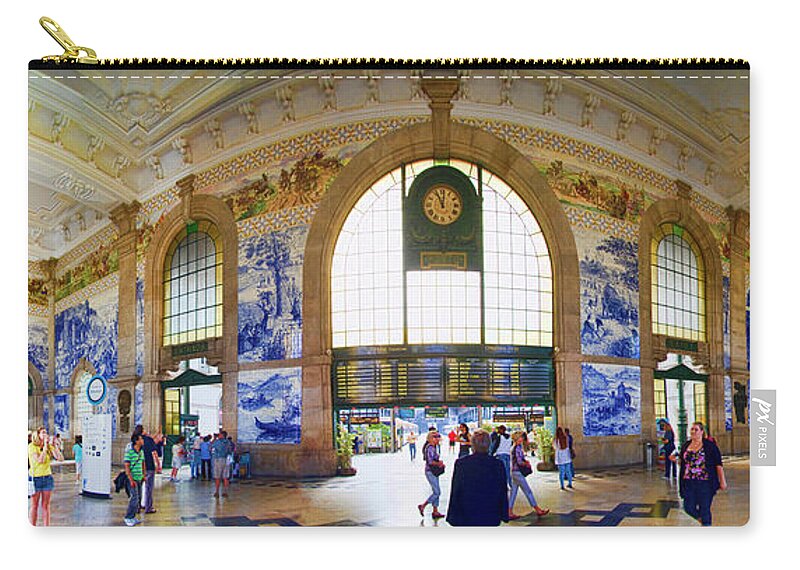 Train Zip Pouch featuring the photograph Panorama of Oporto Train Station by David Smith