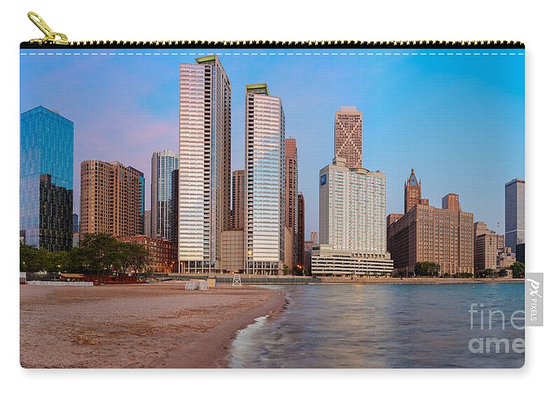 Windy Zip Pouch featuring the photograph Panorama of the Chicago Skyline from Milton Lee Olive Park at Sunrise - Chicago Illinois by Silvio Ligutti
