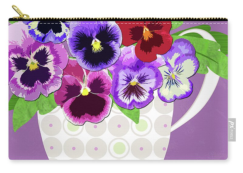 Pansies Zip Pouch featuring the digital art Pansies Stand for Thoughts by Valerie Drake Lesiak