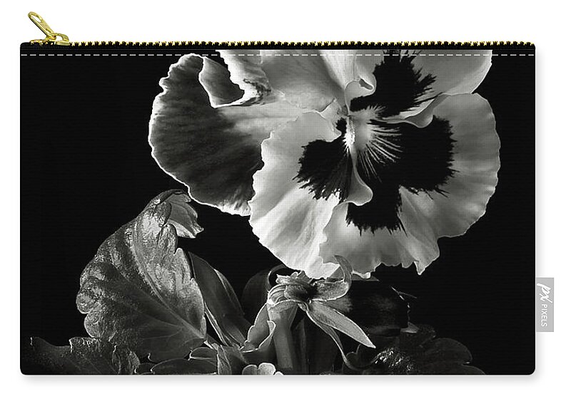 Flower Zip Pouch featuring the photograph Pansy in Black and White by Endre Balogh