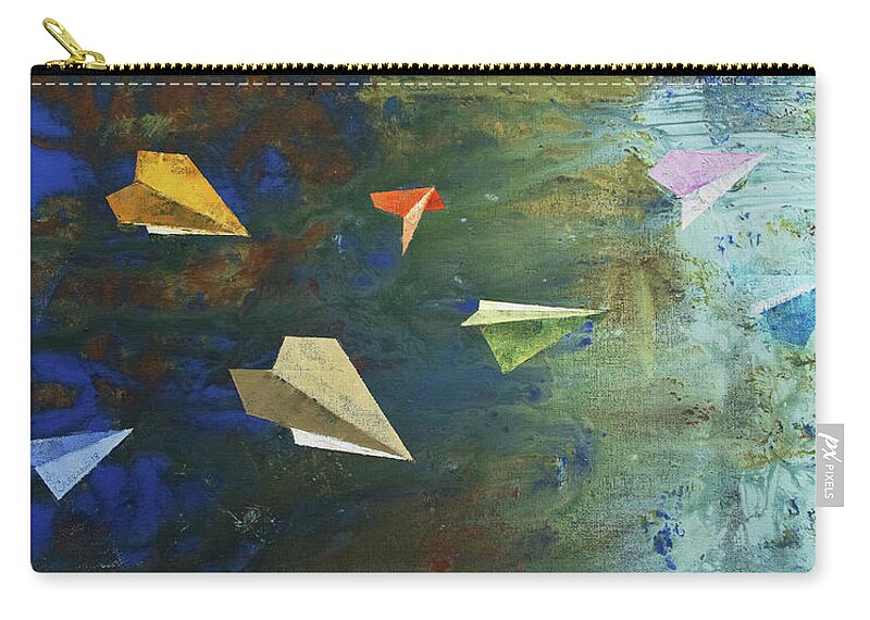 Origami Zip Pouch featuring the painting Paper Airplanes by Michael Creese