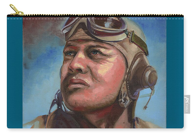 Gregory Pappy Boyington Zip Pouch featuring the painting Pappy Boyington by David Bader