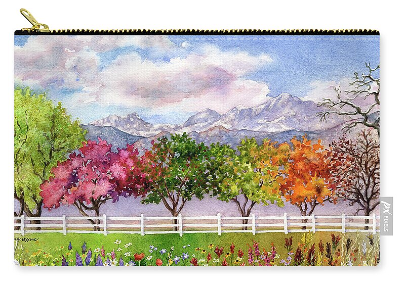 Trees Painting Zip Pouch featuring the painting Parade of the Seasons by Anne Gifford