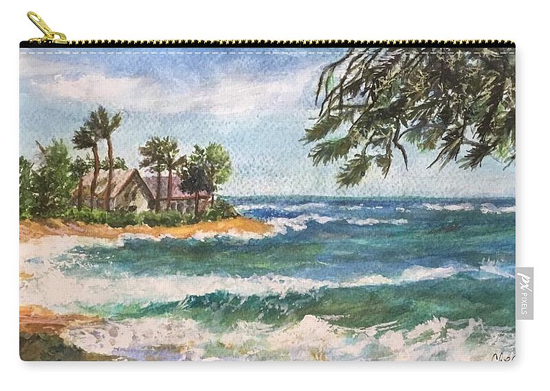 Haena Beach Zip Pouch featuring the painting Paradise Found by Cheryl Wallace