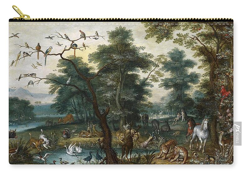 Jan Brueghel The Younger Zip Pouch featuring the painting Paradise landscape with the Fall by Jan Brueghel the Younger