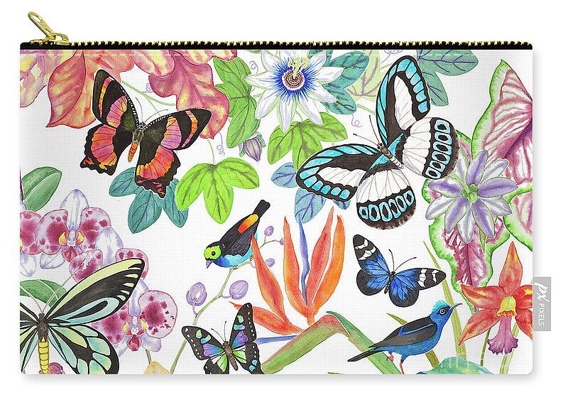 Tropical Birds Zip Pouch featuring the painting Paradise Tanager by Lucy Arnold