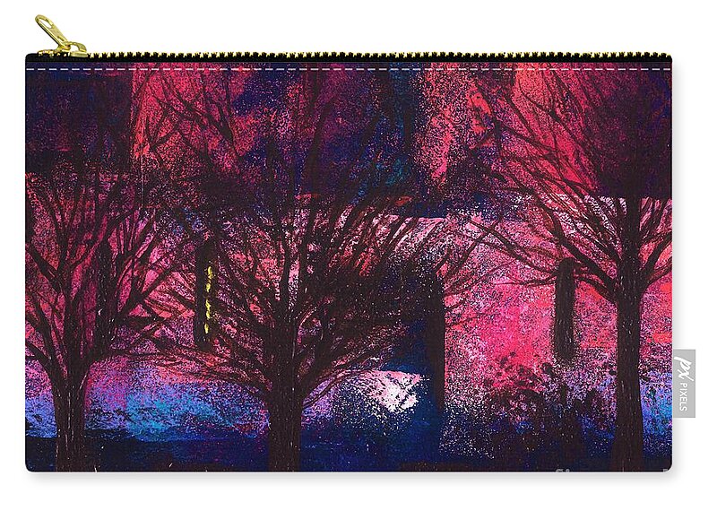 #abstractart #apparitions #artist #beautiful #colorful #collage #contemporaryart #expressionism #fineart #followart #ghosts #ghosthunters #instaartistic #instacool #interiordesign #instabeauty #luxury #modernart #newartwork #paranormal #scifi #surreal #trees #urban Zip Pouch featuring the painting Paranormal Activity by Allison Constantino