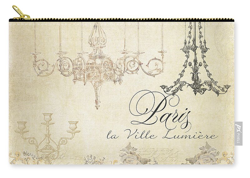 Parchment Carry-all Pouch featuring the painting Parchment Paris - City of Light Chandelier Candelabra Chalk by Audrey Jeanne Roberts
