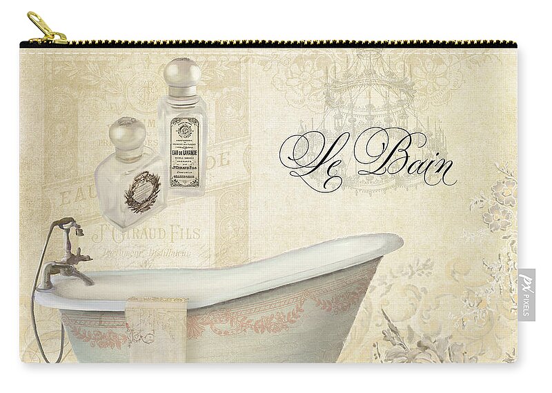 Parchment Zip Pouch featuring the painting Parchment Paris - Le Bain or The Bath Chandelier and tub with Roses by Audrey Jeanne Roberts